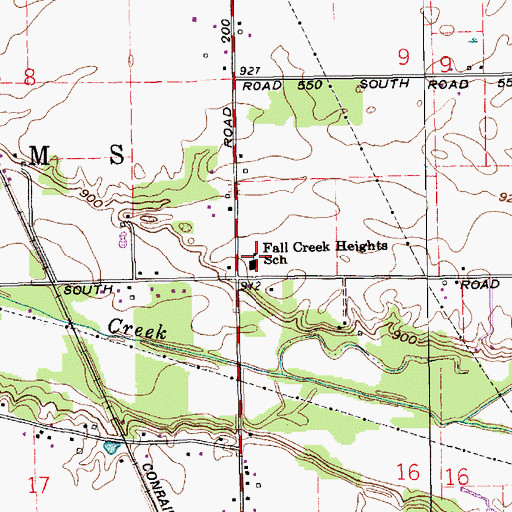 Topographic Map of Fall Creek Heights School, IN