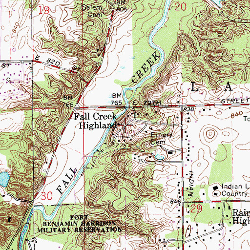 Topographic Map of Fall Creek Highland, IN