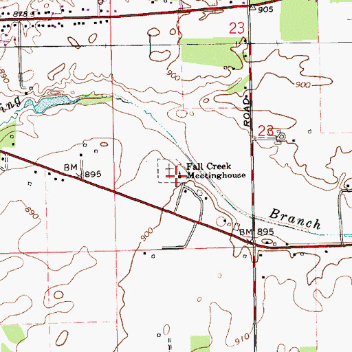 Topographic Map of Fall Creek Meetinghouse, IN