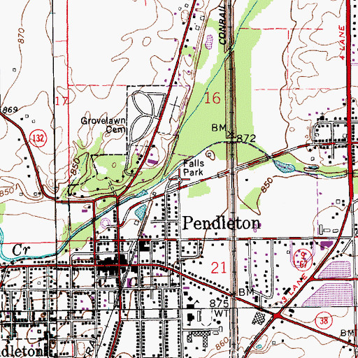 Topographic Map of Falls Park, IN