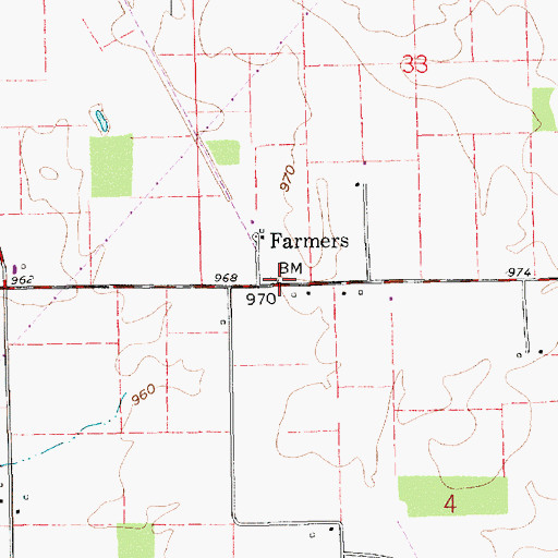 Topographic Map of Farmers, IN