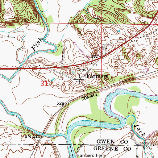 Topographic Map of Farmers, IN
