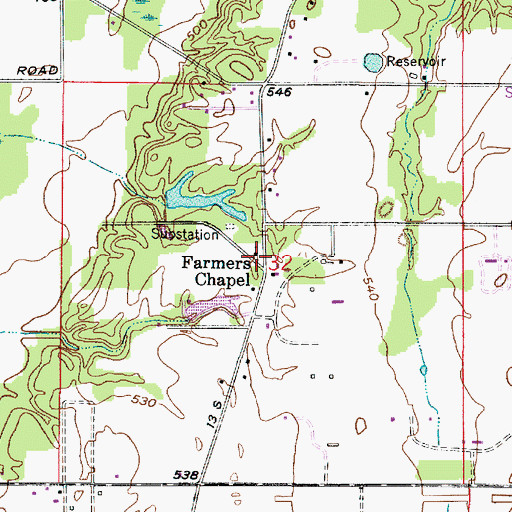 Topographic Map of Farmers Chapel, IN