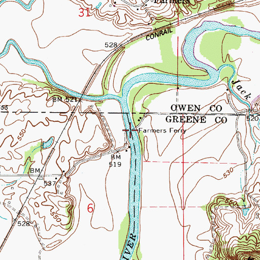 Topographic Map of Farmers Ferry, IN