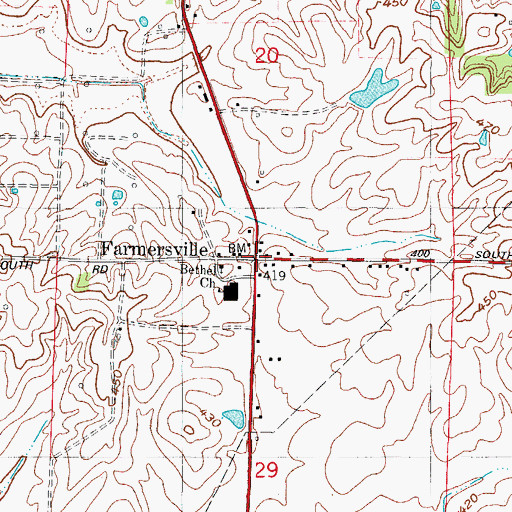 Topographic Map of Farmersville, IN