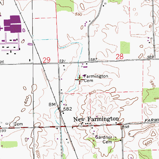 Topographic Map of Farmington Cemetery, IN