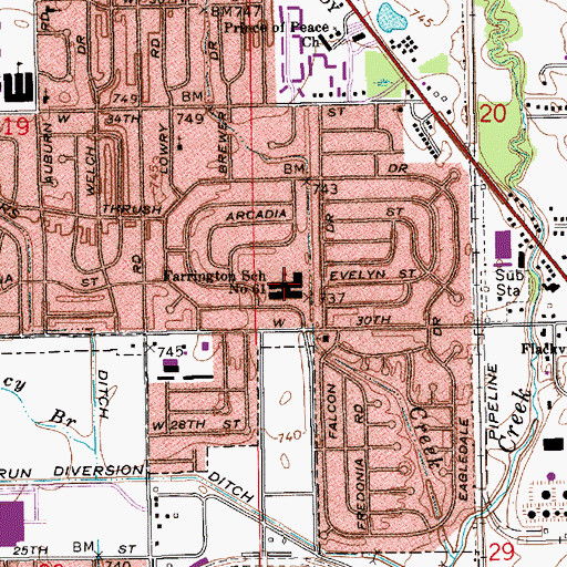 Topographic Map of Clarence L Farrington Junior High School, IN