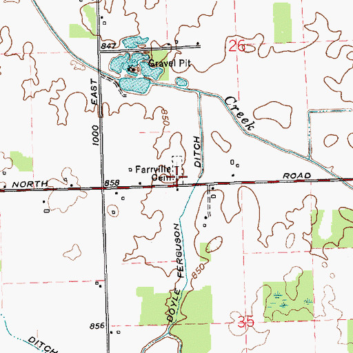 Topographic Map of Farrville Cemetery, IN