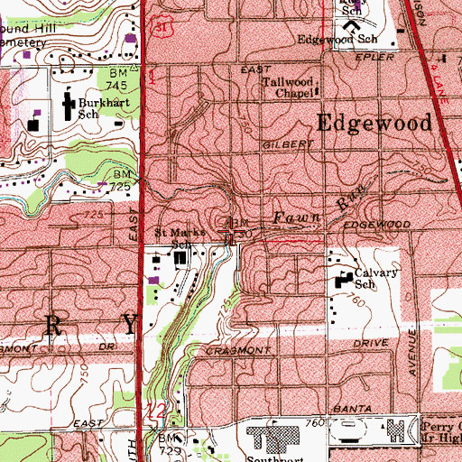 Topographic Map of Fawn Run, IN