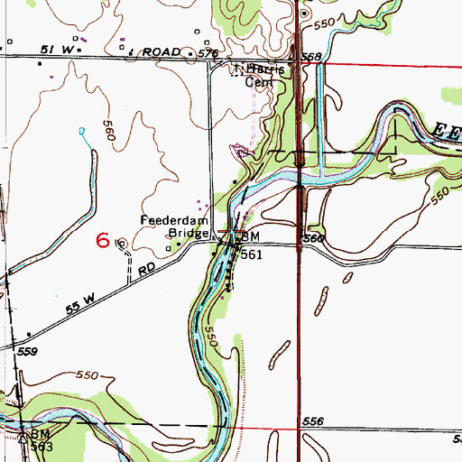 Topographic Map of Feederdam Bridge, IN