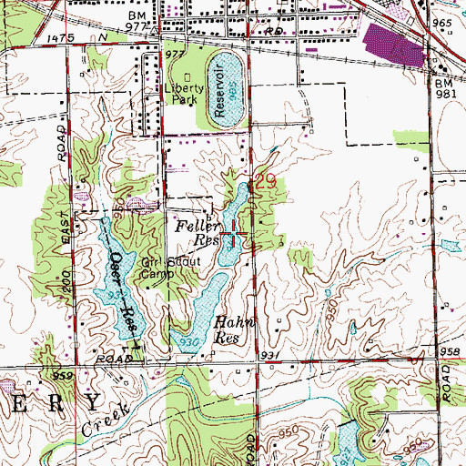 Topographic Map of Feller Reservoir, IN