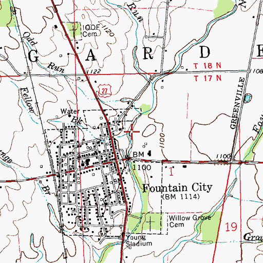 Topographic Map of Fellow Brook, IN