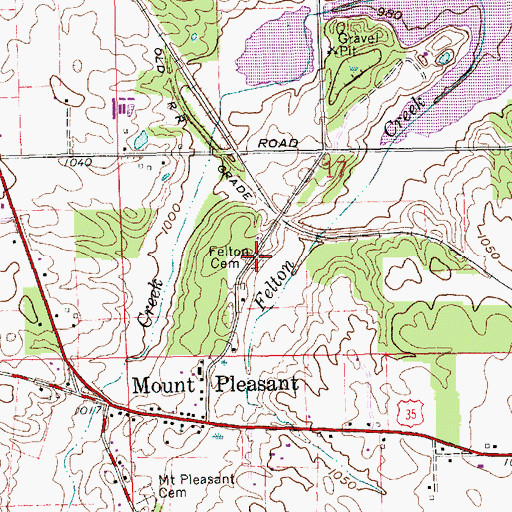 Topographic Map of Felton Cemetery, IN