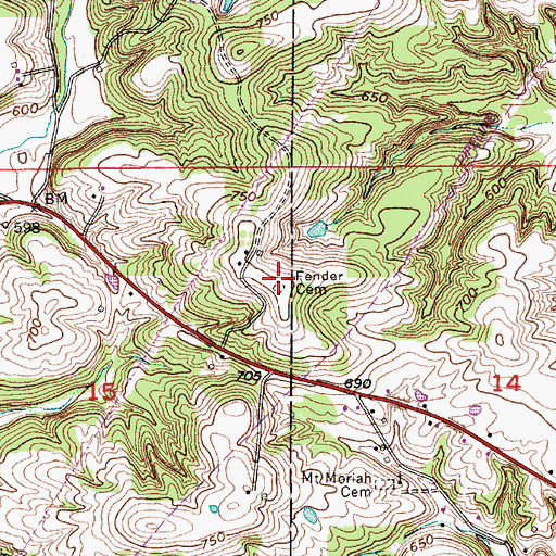 Topographic Map of Fender Cemetery, IN