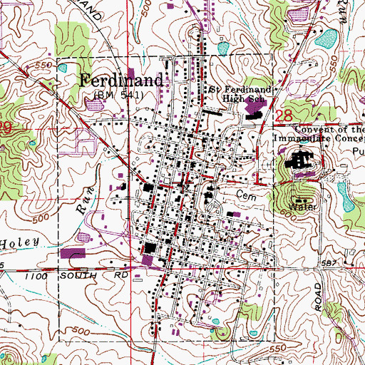Topographic Map of Ferdinand, IN