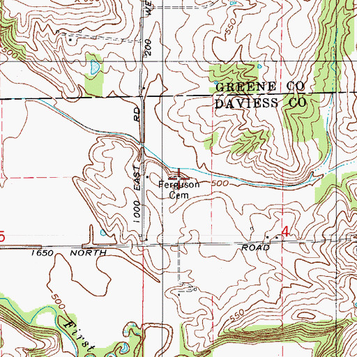 Topographic Map of Ferguson Cemetery, IN