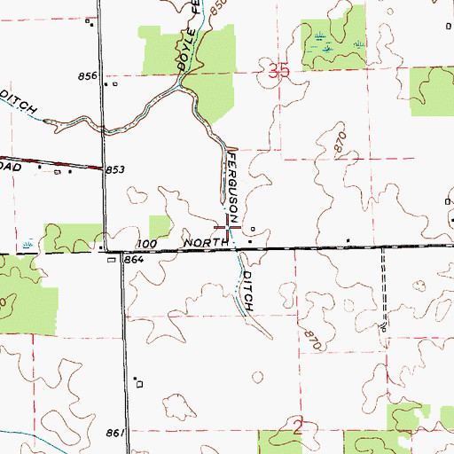 Topographic Map of Ferguson Ditch, IN