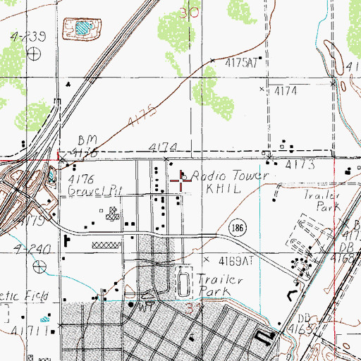 Topographic Map of KHIL-AM (Willcox), AZ
