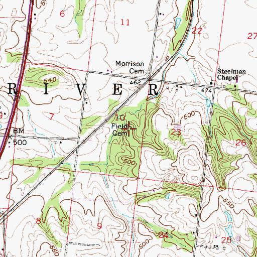 Topographic Map of Field Cemetery, IN