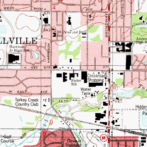 Topographic Map of Henry P Fieler Elementary School, IN