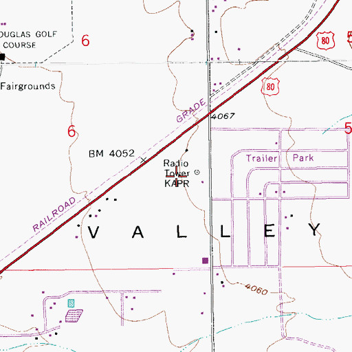 Topographic Map of KKRK-FM (Douglas), AZ