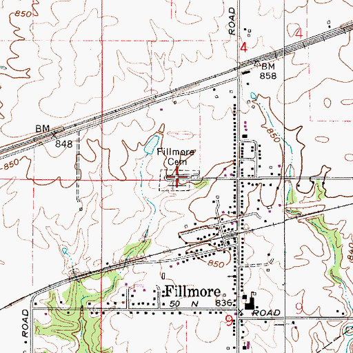 Topographic Map of Fillmore Cemetery, IN