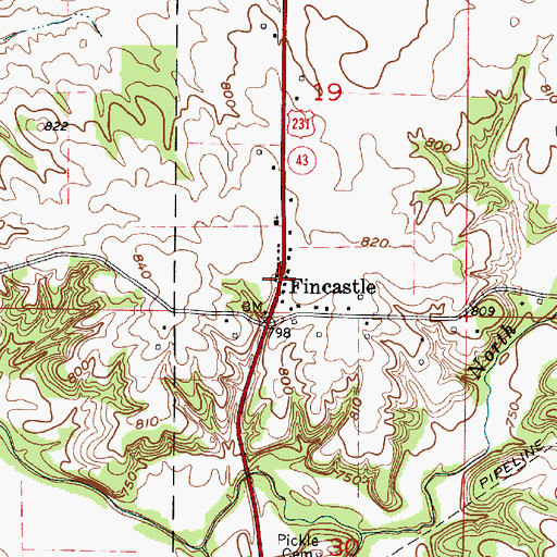 Topographic Map of Fincastle, IN