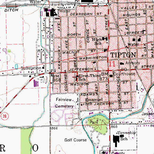 Topographic Map of Jefferson Elementary School, IN