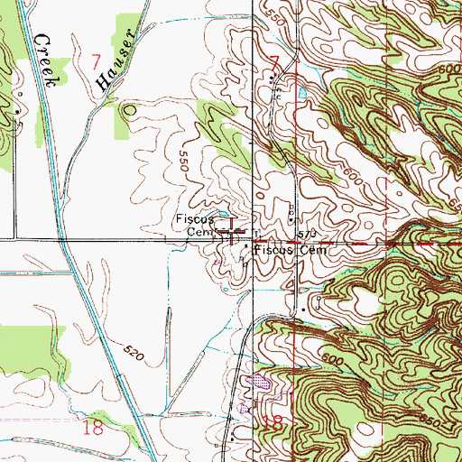 Topographic Map of Fiscus Cemetery, IN