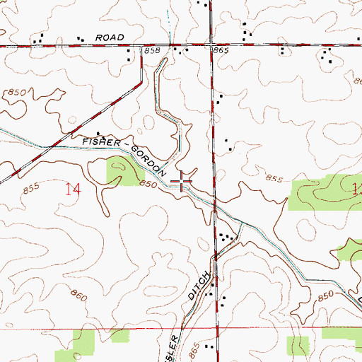 Topographic Map of Fisher-Gordon Ditch, IN