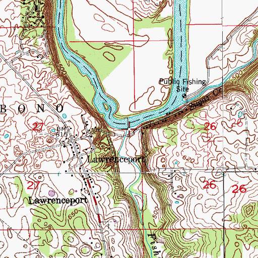 Topographic Map of Fishing Creek, IN