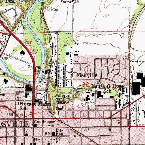 Topographic Map of Fiskville, IN