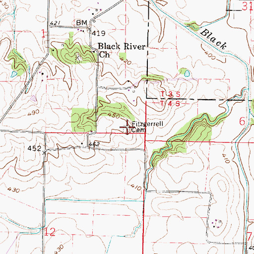 Topographic Map of Fitzgerrell Cemetery, IN