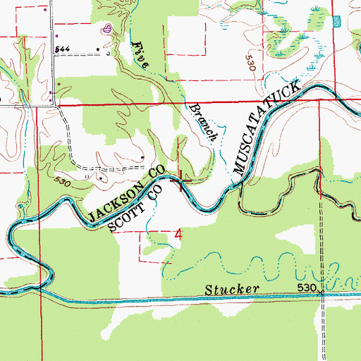 Topographic Map of Five Branch, IN