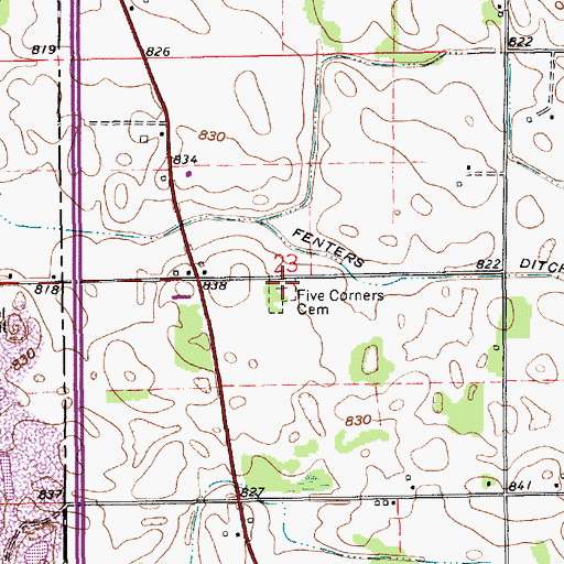 Topographic Map of Five Corners Cemetery, IN