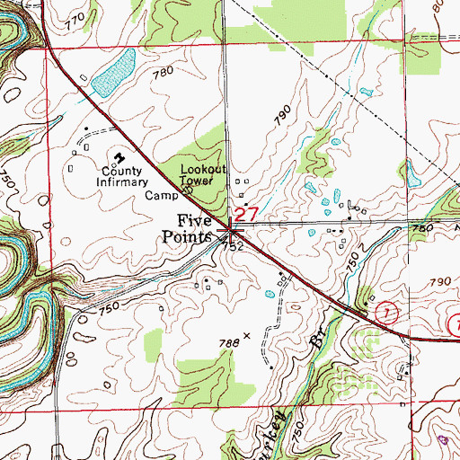 Topographic Map of Five Points, IN