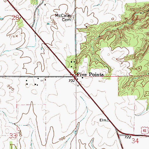Topographic Map of Five Points, IN