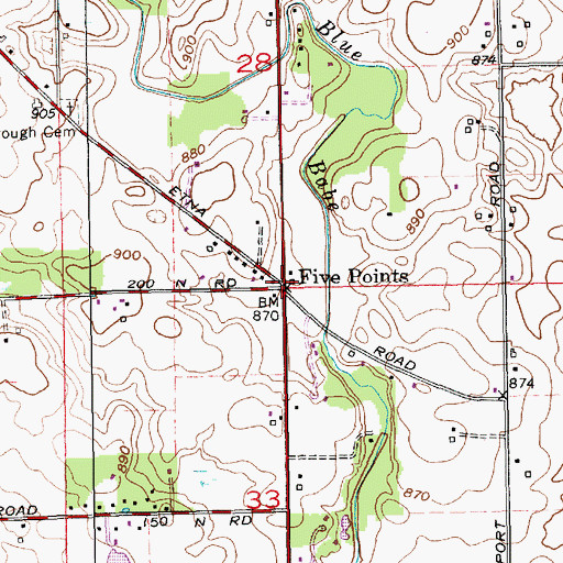 Topographic Map of Five Points, IN