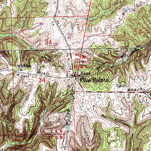 Topographic Map of Five Points, IN