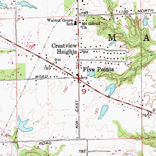 Topographic Map of Five Points, IN