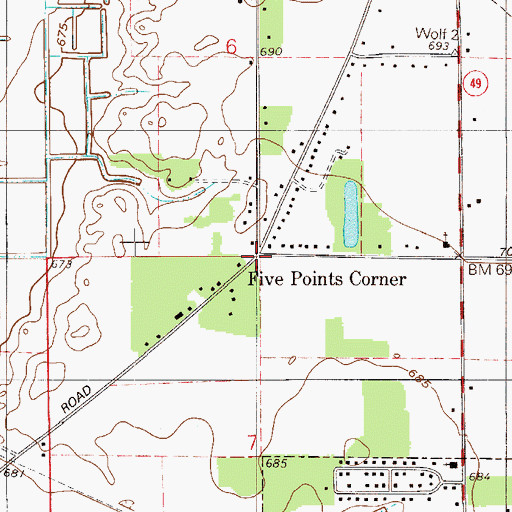 Topographic Map of Five Points Corner, IN