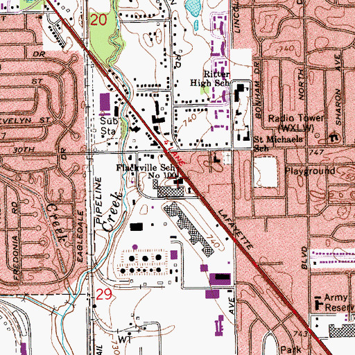 Topographic Map of Flackville School Number 100 (historical), IN