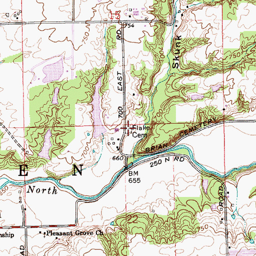 Topographic Map of Flake Cemetery, IN