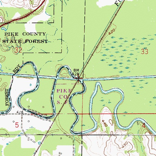 Topographic Map of Flat Creek, IN