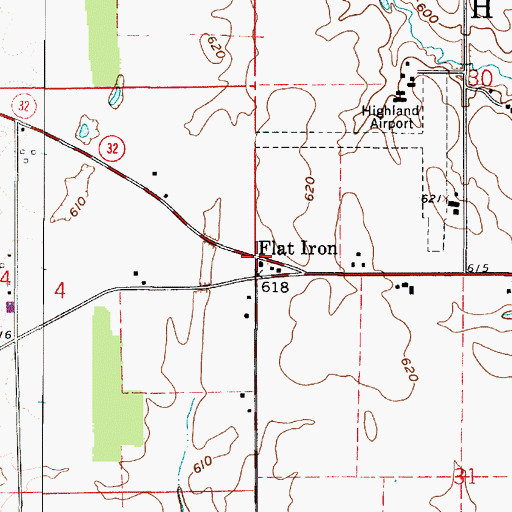 Topographic Map of Flat Iron, IN