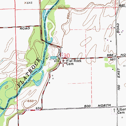 Topographic Map of Flatrock Baptist Cemetery, IN