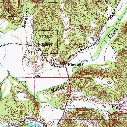 Topographic Map of Fleener, IN