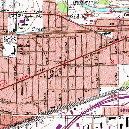 Topographic Map of Fleming Garden School, IN