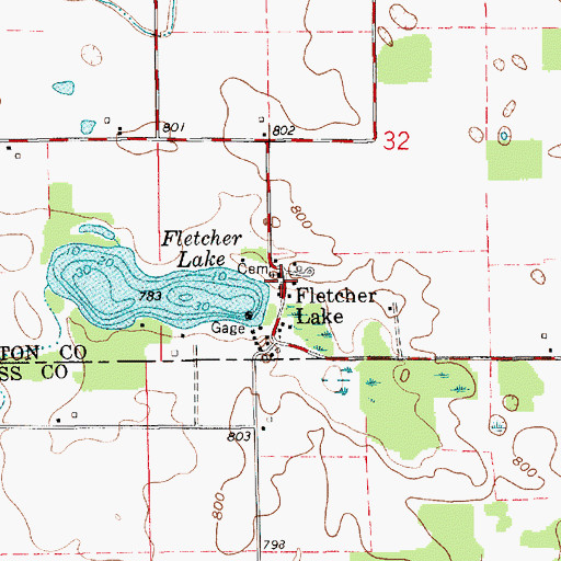 Topographic Map of Fletcher, IN