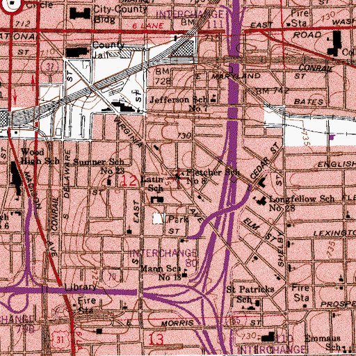 Topographic Map of Fletcher School Number 8 (historical), IN